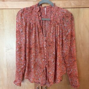 Orange Floral Free People Blouse Women’s Size Small